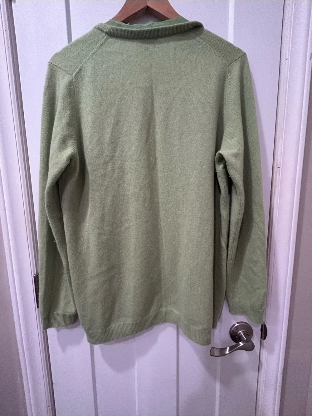 100% Cashmere Open Front Talbots Cardigan Sweater Sage Green Size Large